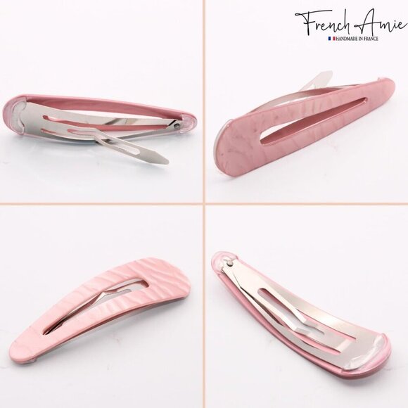 Set of 2 Large Celluloid Snap Hair Clips for Women Girls Pearl Pink main image 8